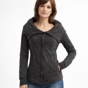 Prairie Underground Charcoal Cowl Neck Hooded Zip Jacket Hoodie S